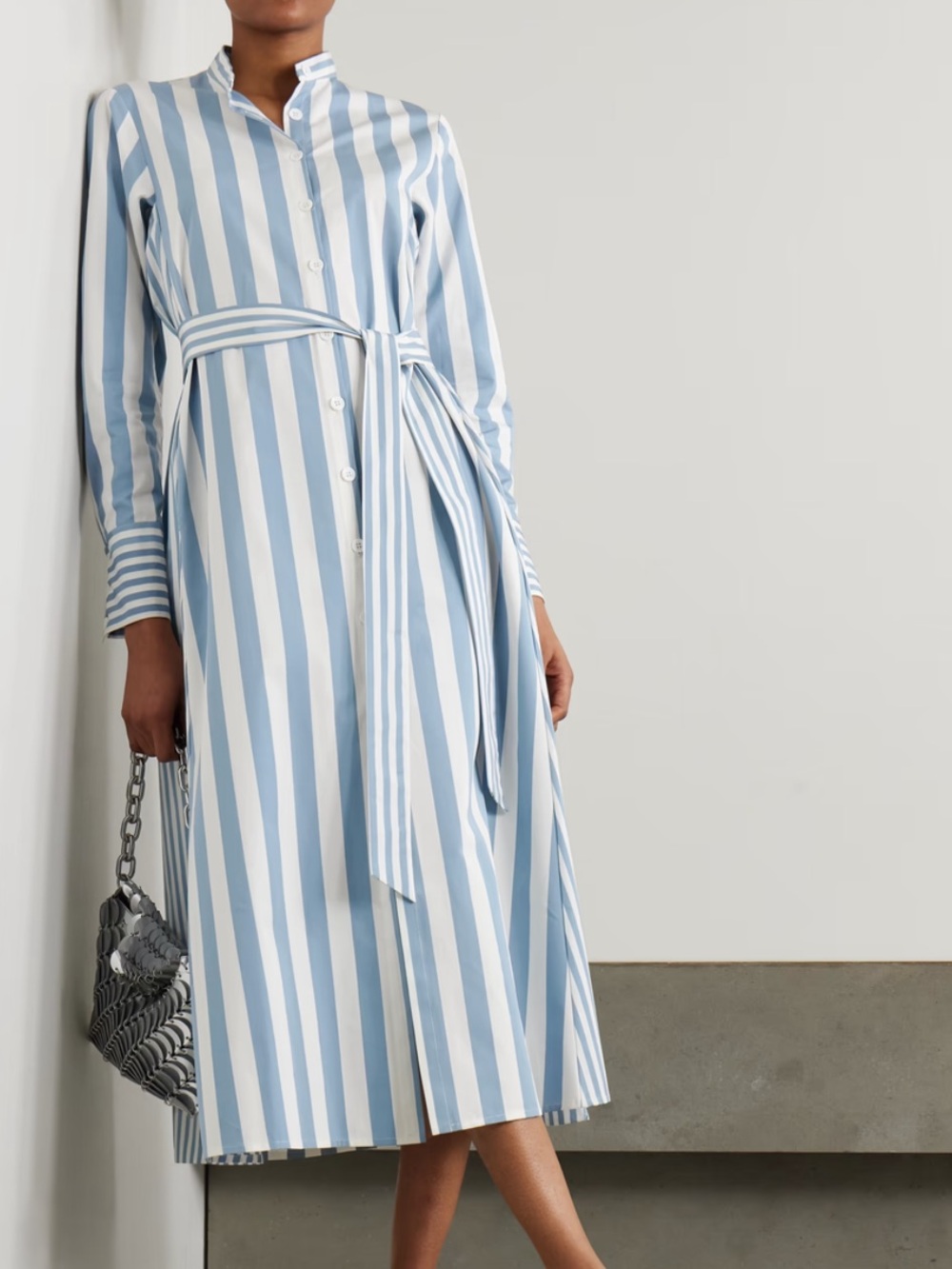 Thierry Colson Alla belted striped cotton-poplin maxi shirt dress Large NWT
